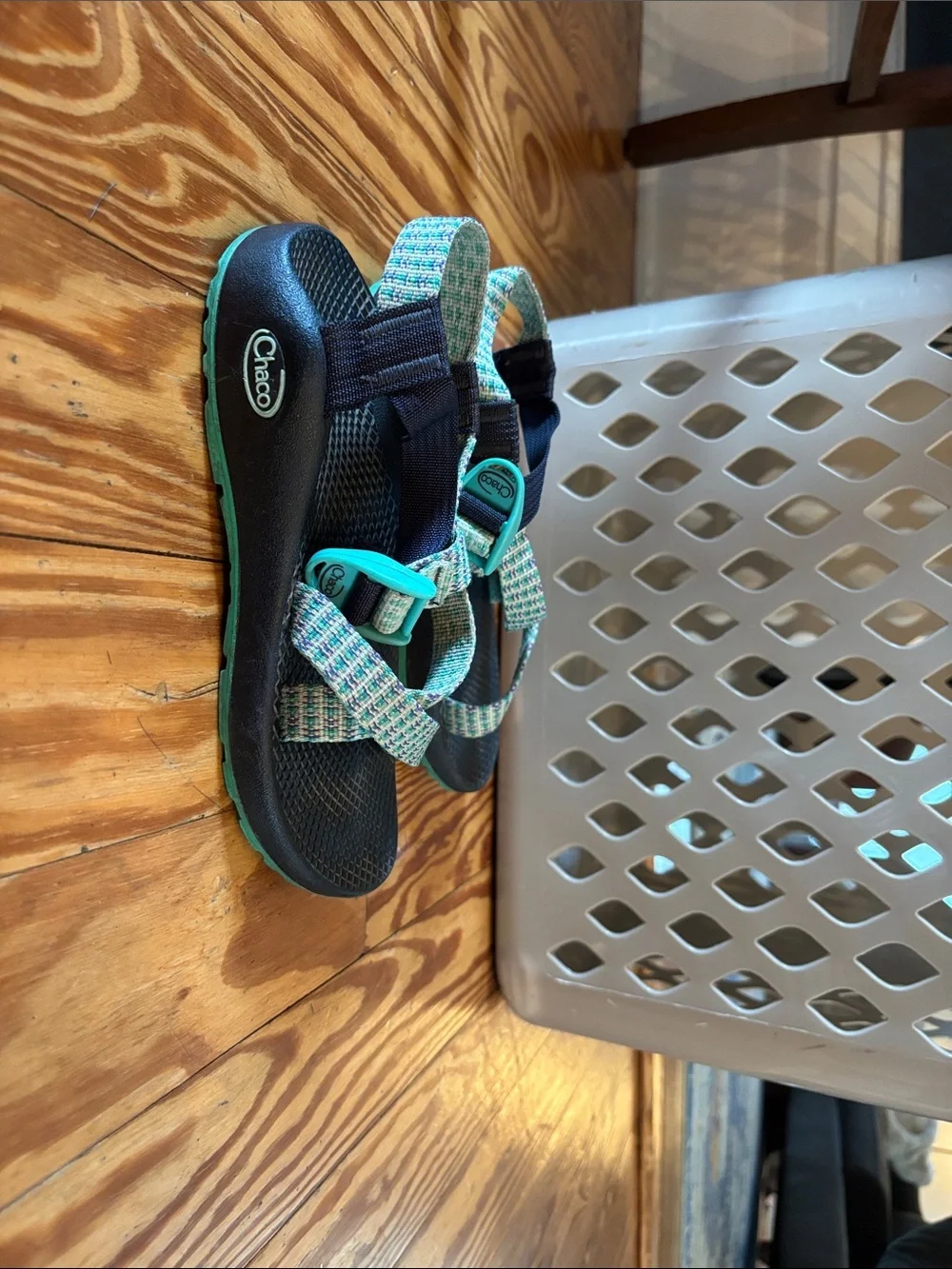 Chaco Teal Patterned Strap Sandals with Black Footbed